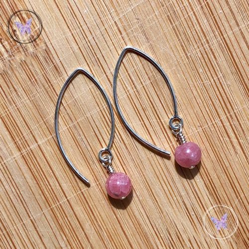 Rhodochrosite Silver Angled Earrings